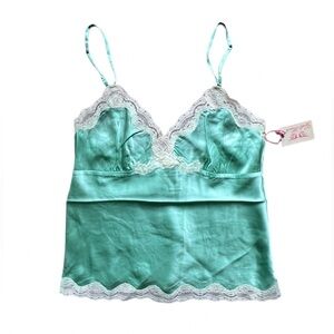 Gold Hawk Spring Jade Green Silk Lace Camisole Medium NWT